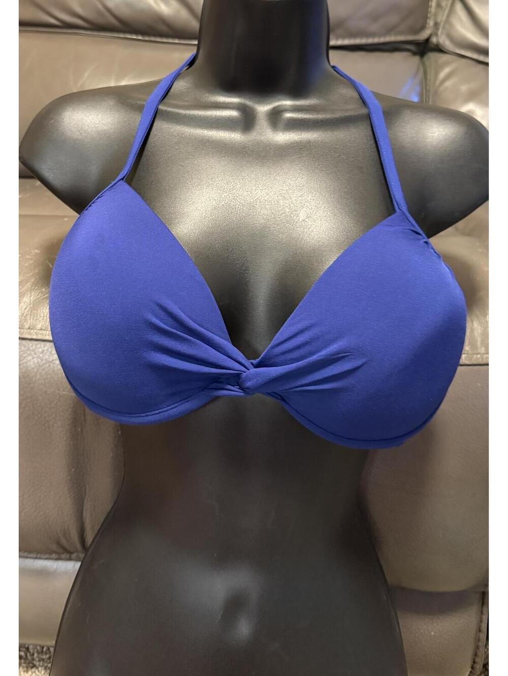 BATHING SUIT TOP Stylus Royal Blue Halter Triangle Bikini Top size L